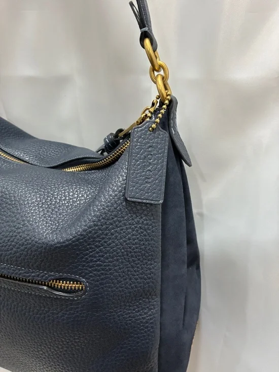 Dark navy blue Pebbled Leather Shoulder Bag EUC no callouts on this bag, - Picture 9 of 13